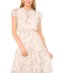 CeCe Women's Floral-Print Flutter-Sleeve Dress