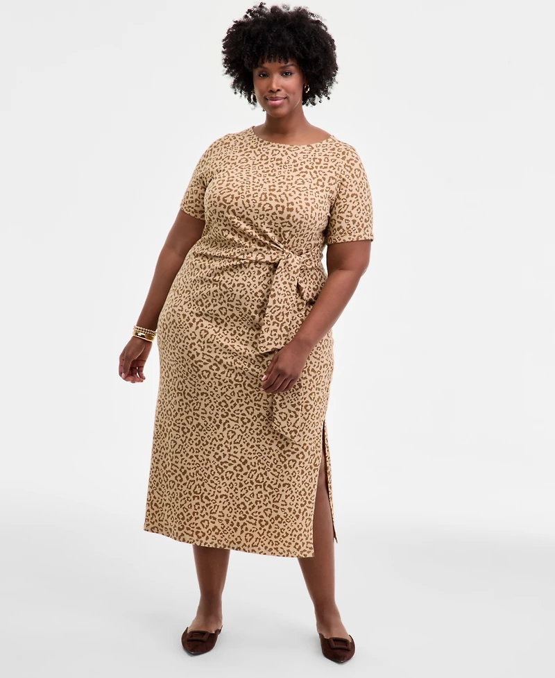 On 34th Trendy Plus Leopard-Print Tie-Waist Midi Dress, Macy's Exclusive