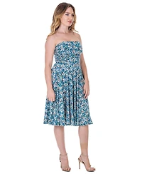 24seven Comfort Apparel Petite Teal Floral Strapless Tube Top Flowy Knee Length Dress