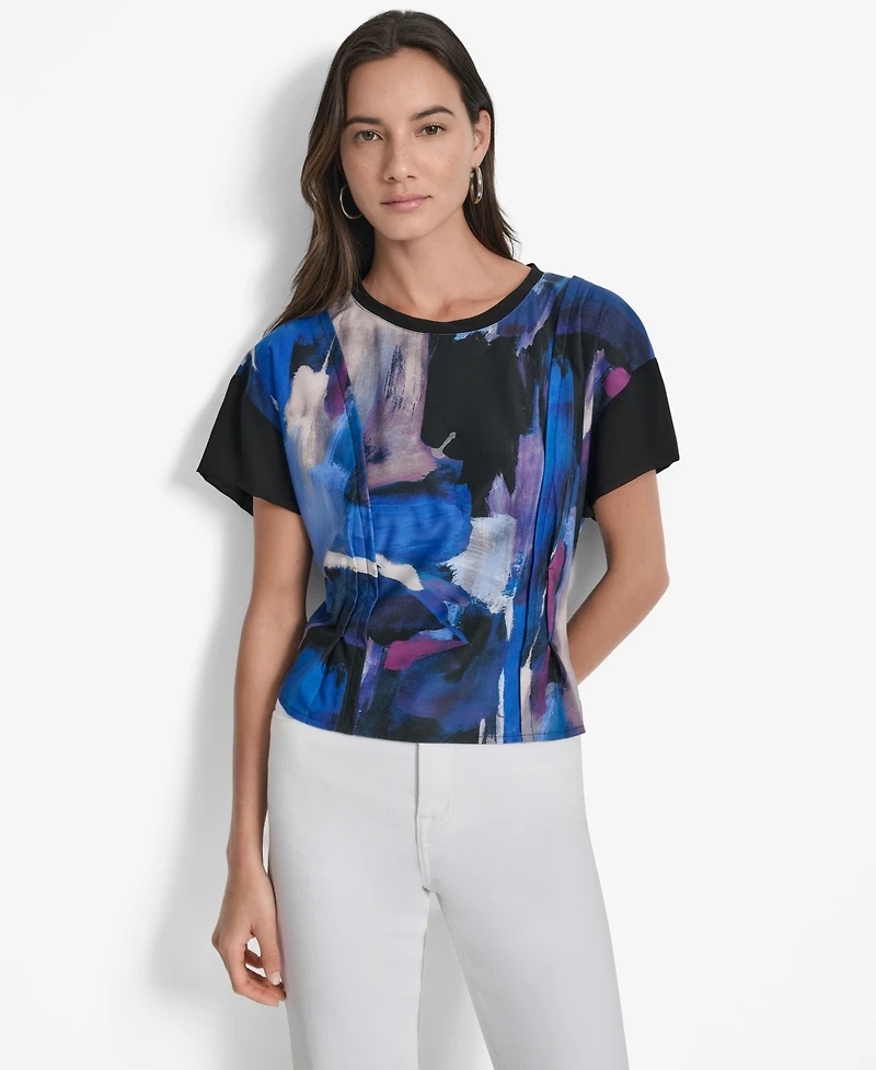 Dkny Women's Printed Chiffon-Sleeve Blouse