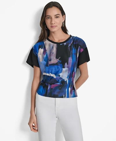 Dkny Women's Printed Chiffon-Sleeve Blouse