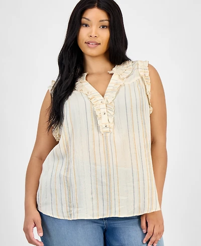 Democracy Trendy Plus Ruffled Sleeveless Top
