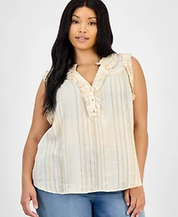 Democracy Trendy Plus Ruffled Sleeveless Top