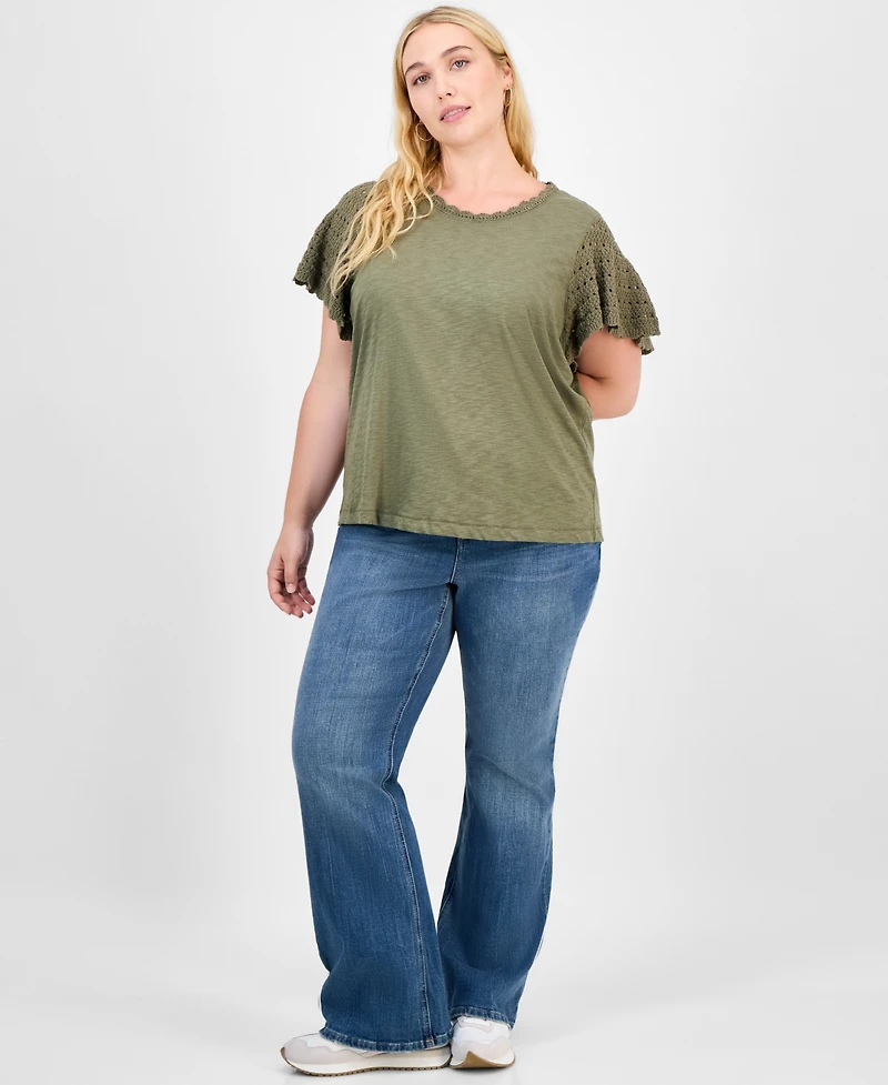 Democracy Trendy Plus Crochet Flutter-Sleeve Top