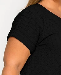 Coin 1804 Plus Eyelet Jersey V Neck Rolled Sleeve Top