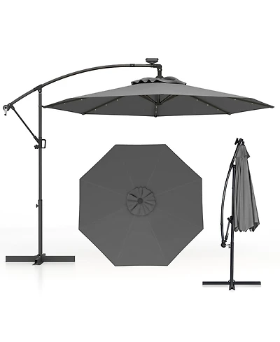 10 Feet 360° Rotation Solar Powered Led Patio Offset Umbrella without Weight Base