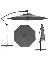 10 Feet 360° Rotation Solar Powered Led Patio Offset Umbrella without Weight Base