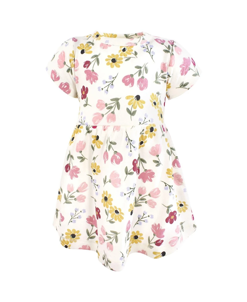 Hudson Baby Girls Cotton Dress and Cardigan Set, Soft Painted Floral