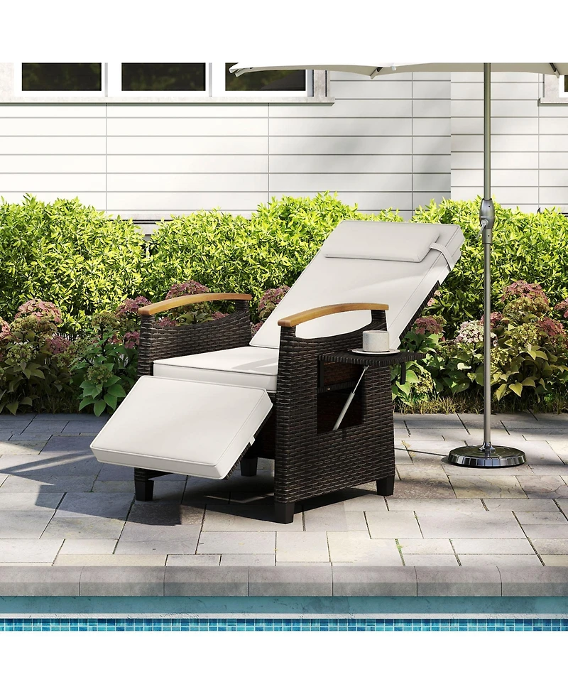 Gymax Patio Rattan Lounge Chair Pe Wicker Recliner w/ Adjustable Backrest & Footrest