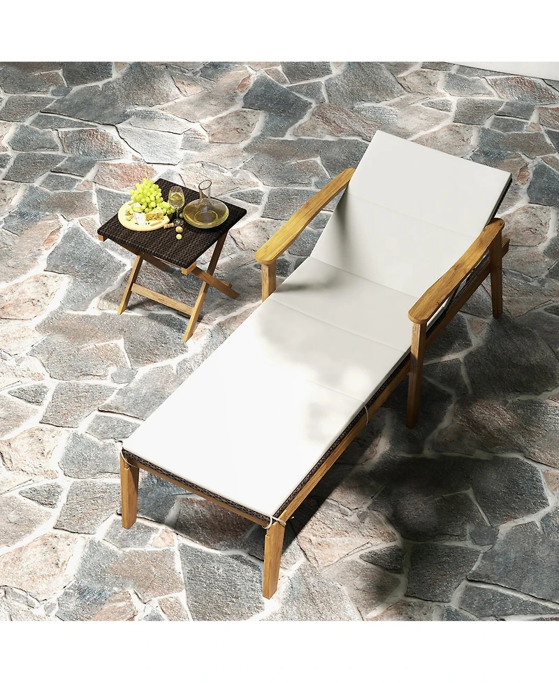 Gymax Outdoor Chaise Lounge Chair w/ Armrests & 4-Level Backrest Adjustment