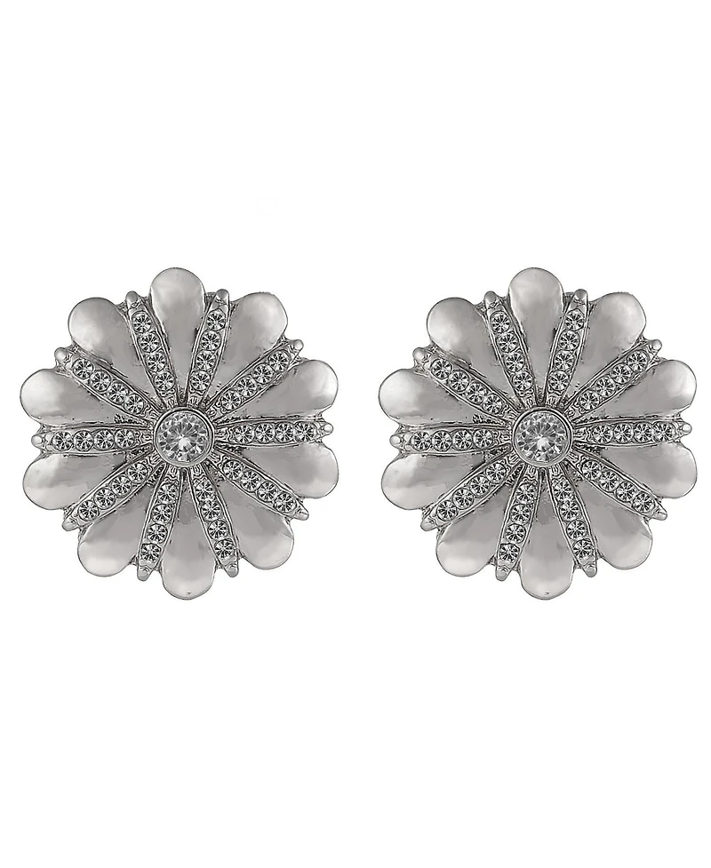 Laundry by Shelli Segal Silver Tone Flower Button Earrings