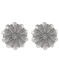 Laundry by Shelli Segal Silver Tone Flower Button Earrings