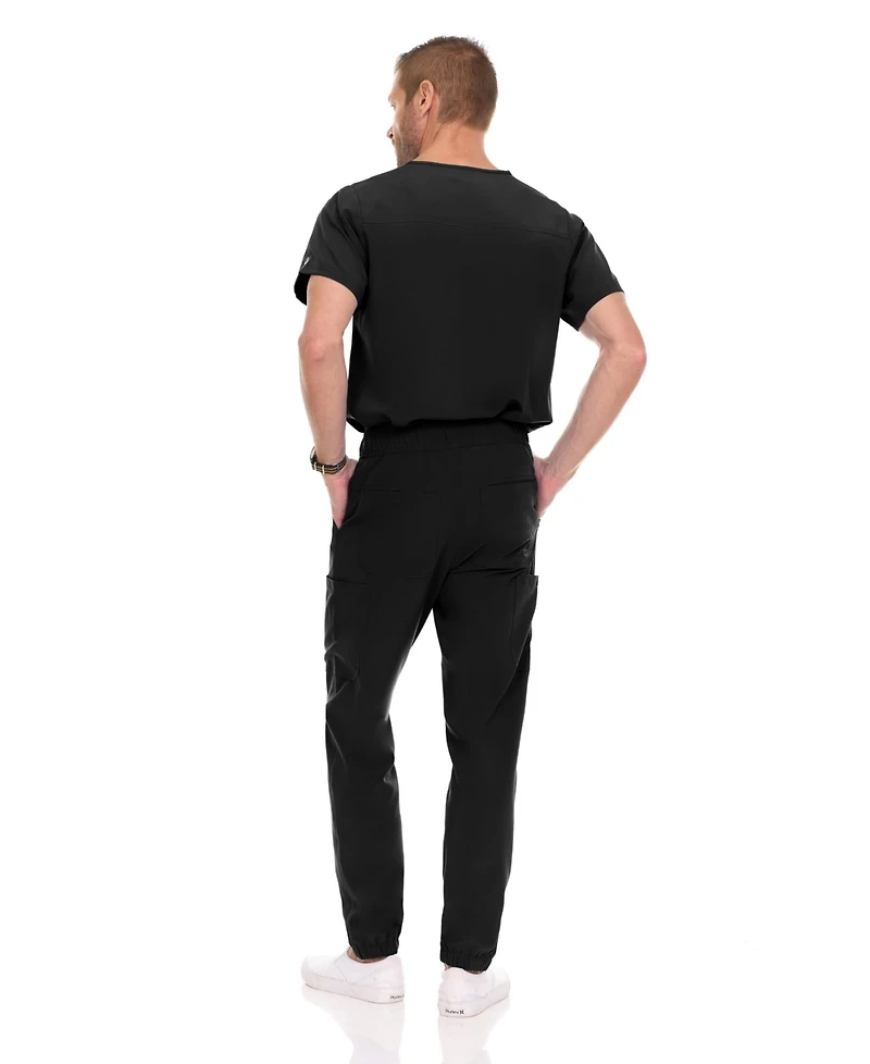 Medichic Men's Men Scrubs Set - Stretch V-Neck Scrub Top with 7-Pocket Pants Workwear Wine Large