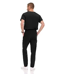 Medichic Men's Men Scrubs Set - Stretch V-Neck Scrub Top with 7-Pocket Pants Workwear Wine Large