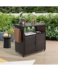Mondawe Large Wicker Kitchen Cart with Extendable Stainless Top