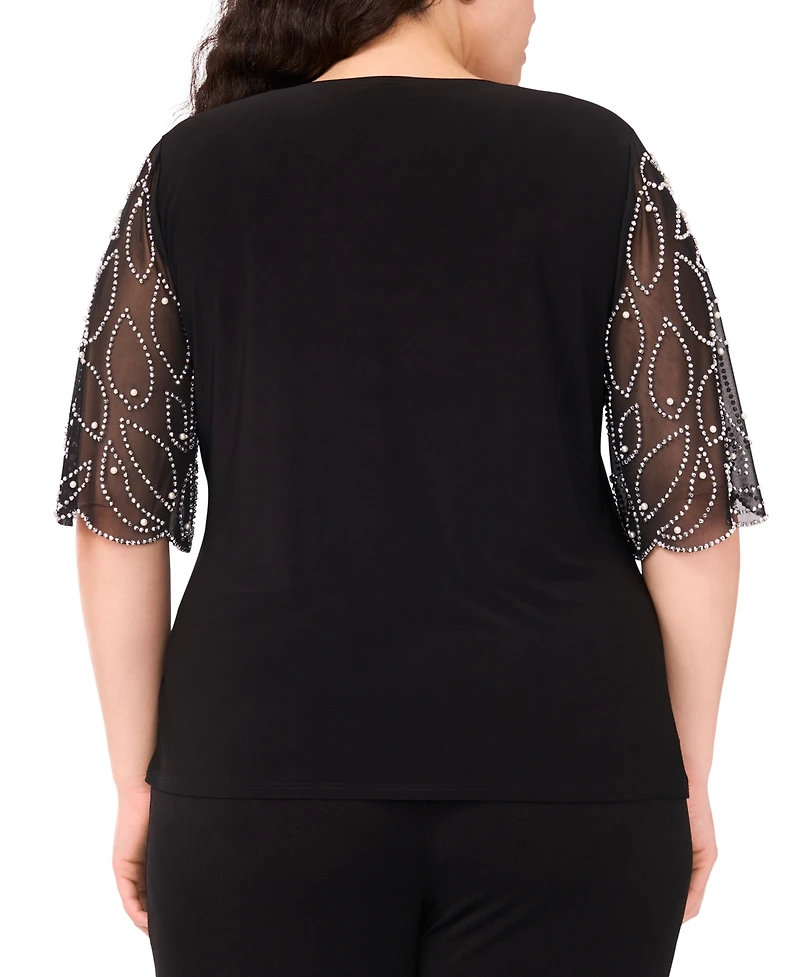 Msk Plus Size Short-Sleeve V-Neck Top