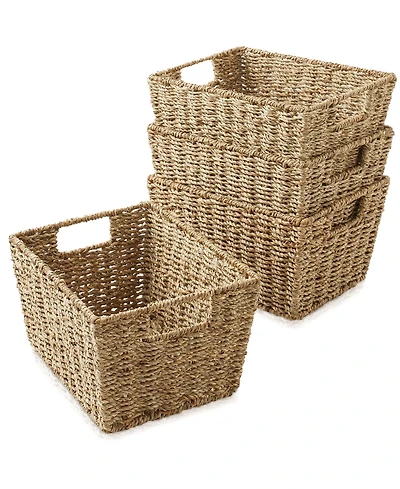 Casafield Set of 4 Water Hyacinth Storage Baskets with Handles