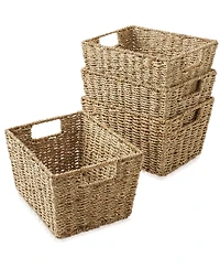 Casafield Set of 4 Water Hyacinth Storage Baskets with Handles