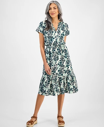Style & Co Women's Printed Short-Sleeve Tiered Dress, Exclusively at Macy's