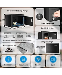 Bonsaii Safe Box with Key Lock, Steel Security Lock Box, 0.23 Cubic Feet, 9.06" W x 6.69" D x 6.69" H, Small Hidden Safe for Cash Jewel