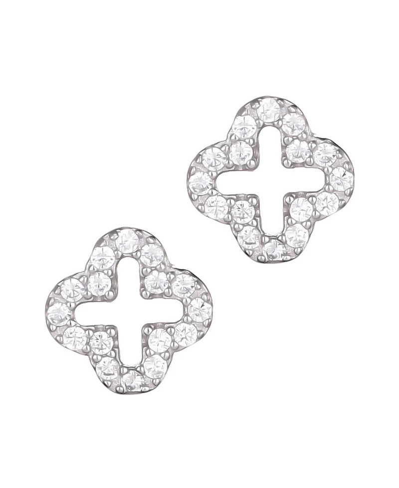 Adornia Fine .925 Sterling Silver Mini Clover Cz Outline Studs