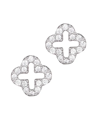 Adornia Fine .925 Sterling Silver Mini Clover Cz Outline Studs