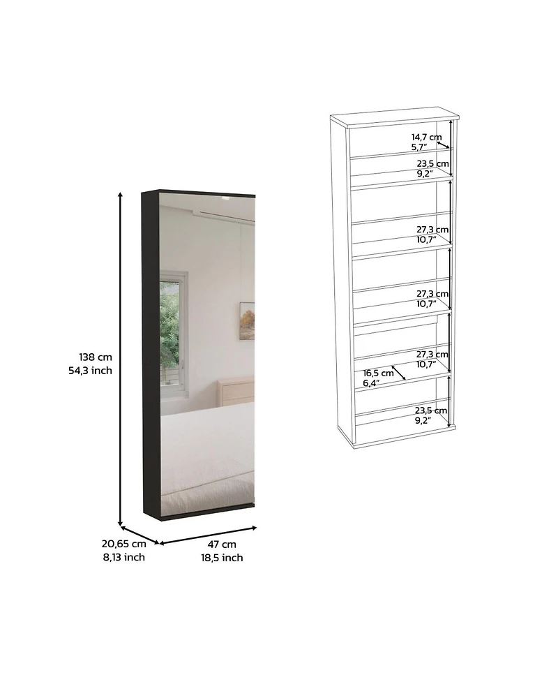 Baltimore Wall Mounted Shoe Rack, Mirror, Single Door, Ten Shoes Capacity, White