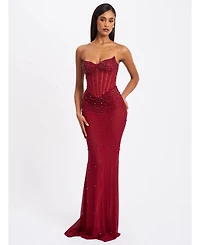 Miss Circle Women's Fatima Crystal Sleeveless Corset Mermaid Maxi Dress