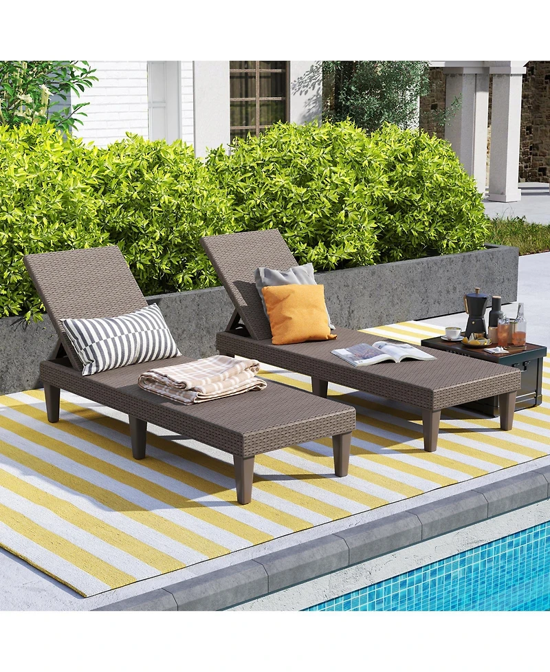 Outdoor Chaise Lounger Chair with Waterproof Rattan Textured Pp Surface
