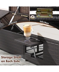Gymax Outdoor Patio Daybed Pe Wicker Double Chaise Lounge w/ Adjustable Backrests