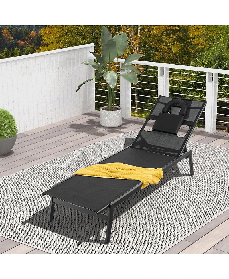 Gymax Patio Sunbathing Lounge Chair w/ Face Hole & Detachable Head Pillows Poolside