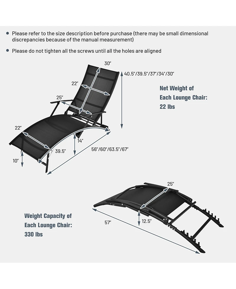 Gymax Set of 2 Foldable Patio Chaise Lounge w/ 5-level Backrest Outdoor Recliner Chair
