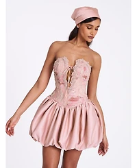 Miss Circle Women's Palesa Pink Ballet Style Embroidered Bubble Hem Mini Dress