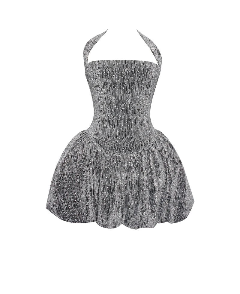 Miss Circle Women's Naomie Crystal Embellished Bubble Hem Halter Mini Dress