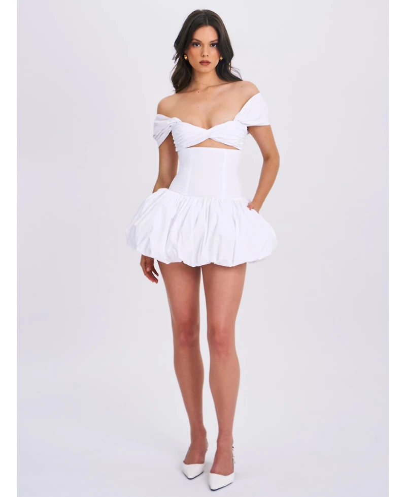 Miss Circle Women's Umika White Bubble Hem Mini Dress