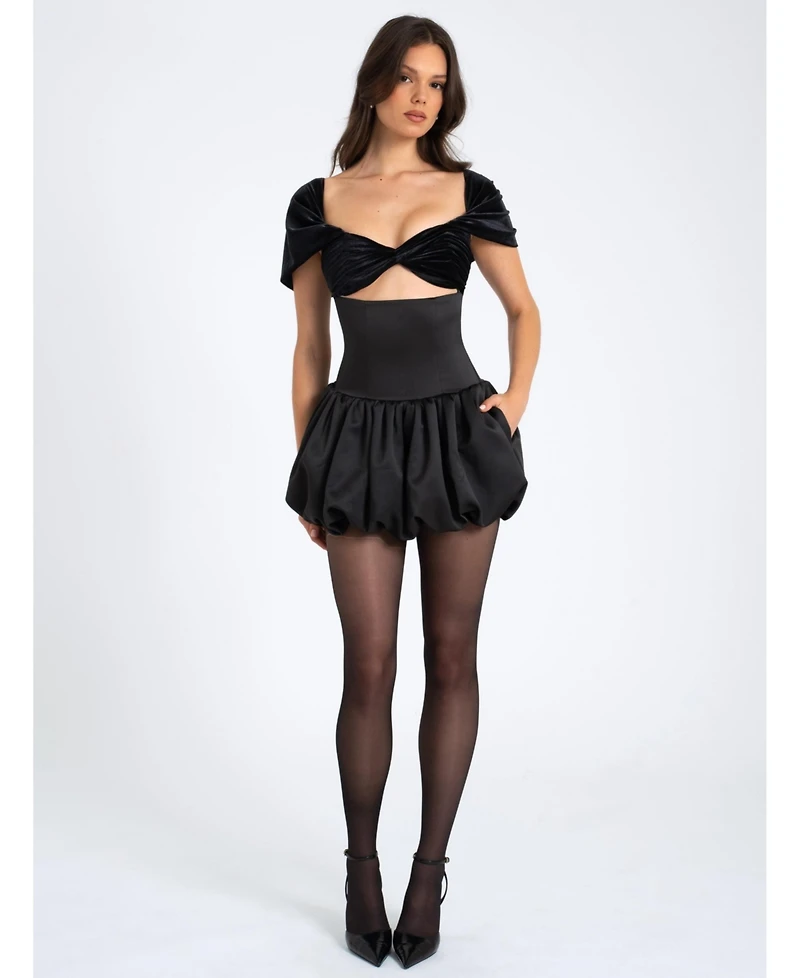 Miss Circle Women's Gabby Black Velvet Top Bubble Hem Mini Dress