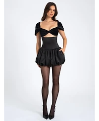 Miss Circle Women's Gabby Black Velvet Top Bubble Hem Mini Dress