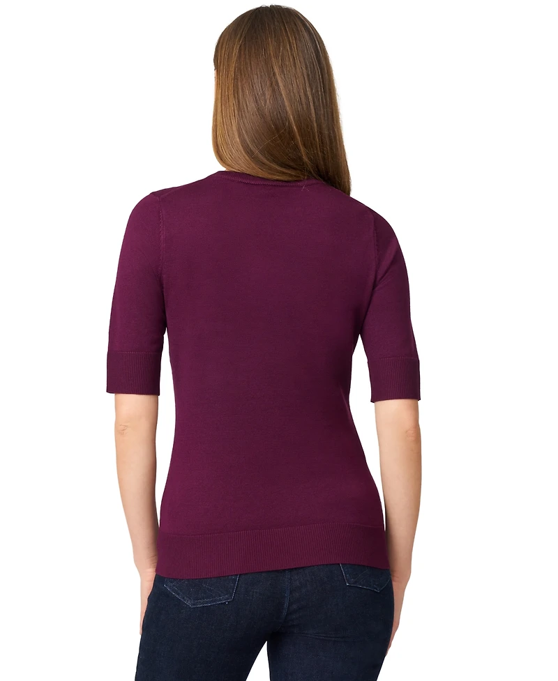 Melissa Paige Women's Crew-Neck Elbow-Sleeve Fine-Gauge Sweater