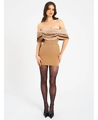 Miss Circle Women Nadira Off Shoulder Fur Trim Mini Dress