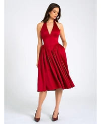 Miss Circle Women's Cara Red Plunging Halter Backless Maxi Dress
