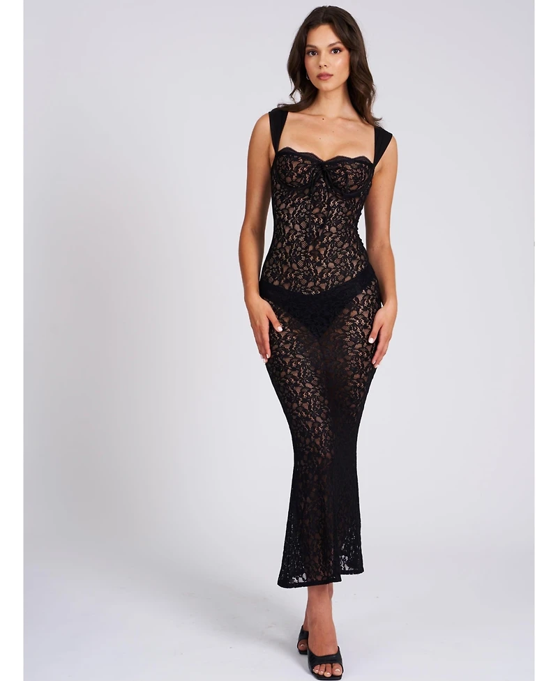 Miss Circle Women's Veronica Black Lace Maxi Dress