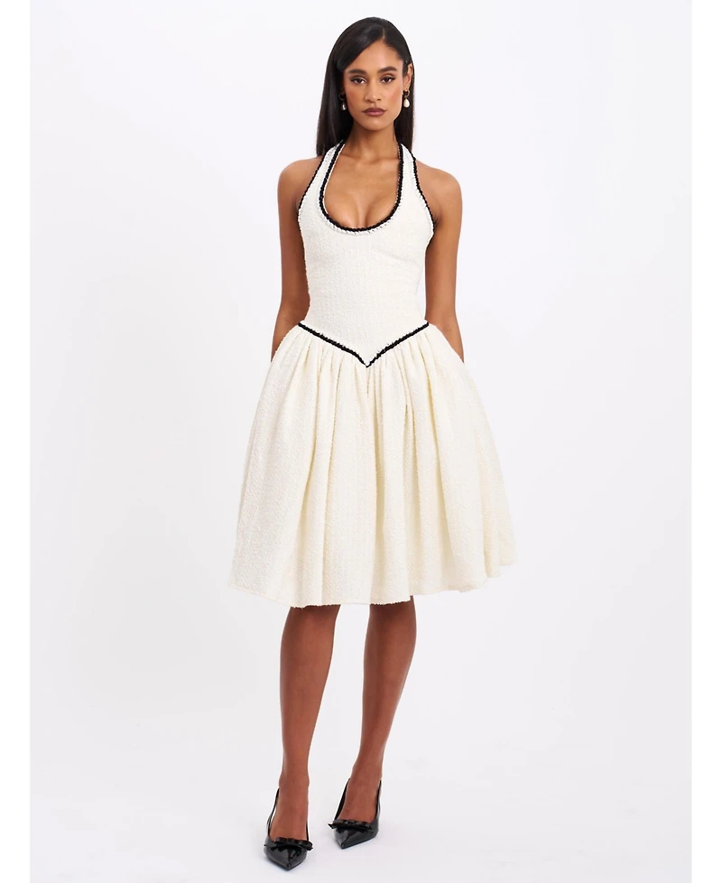 Miss Circle Women's Natalie U Neck Halter Drop Waist Tweed Midi Dress
