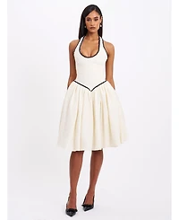 Miss Circle Women's Natalie U Neck Halter Drop Waist Tweed Midi Dress