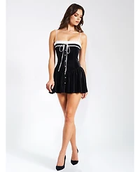 Miss Circle Women Olya Black and White Velvet A-Line Corset Mini Dress