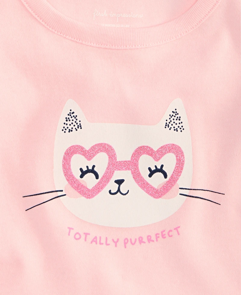 First Impressions Baby Girls Short-Sleeve Cat Glasses Graphic T-Shirt, Exclusively at Macy's