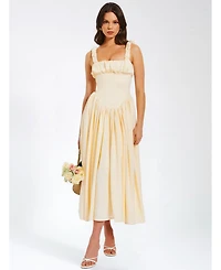 Miss Circle Women's Noreen Egg White Satin Drop Waist Maxi Sundress