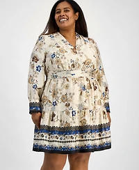 Anne Klein Plus Printed Satin Twill Fit & Flare Dress