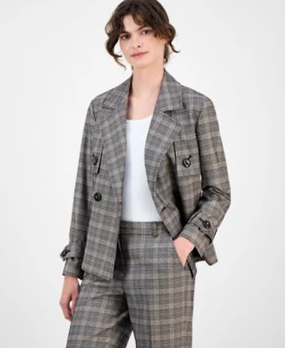 Anne Klein Womens Plaid Belted Button Front Trench Jacket 0p 16