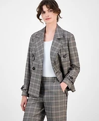 Anne Klein Womens Plaid Belted Button Front Trench Jacket 0p 16