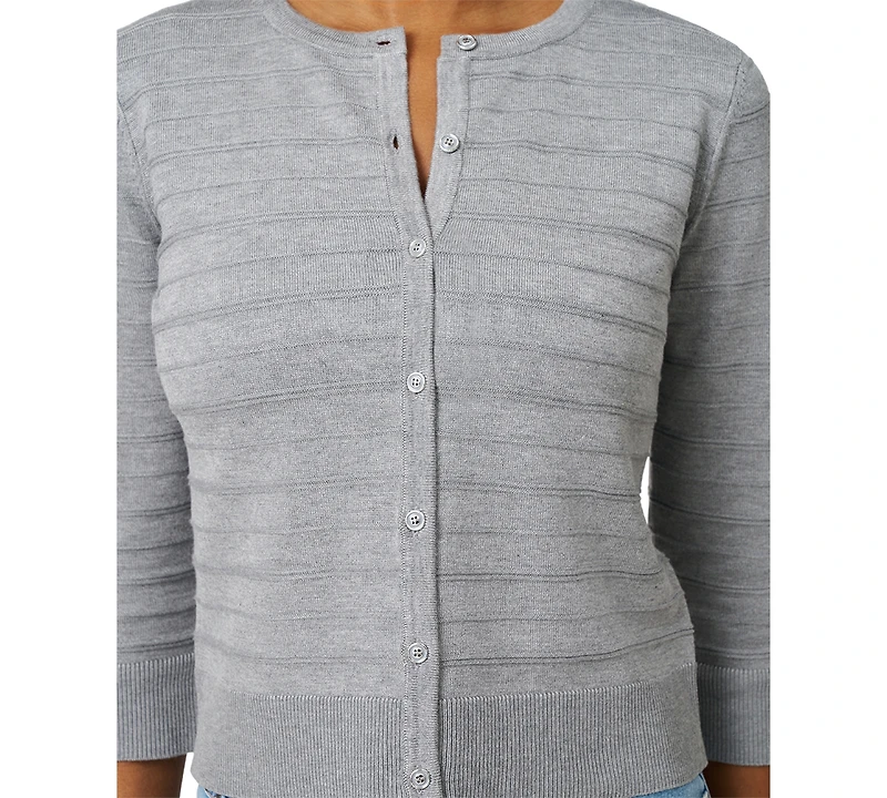 Melissa Paige Women's Ottoman-Rib 3/4-Sleeve Crewneck Cardigan